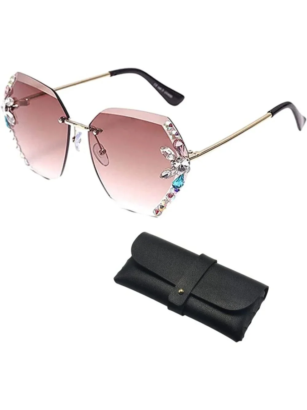 Women's Sunglasses for Beach Summer with Eyeglass Case Sun Glasses B-Champagne